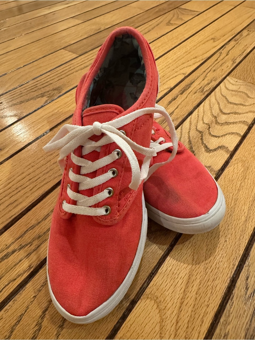 Vans Coral Red Canvas Sneakers with White Laces